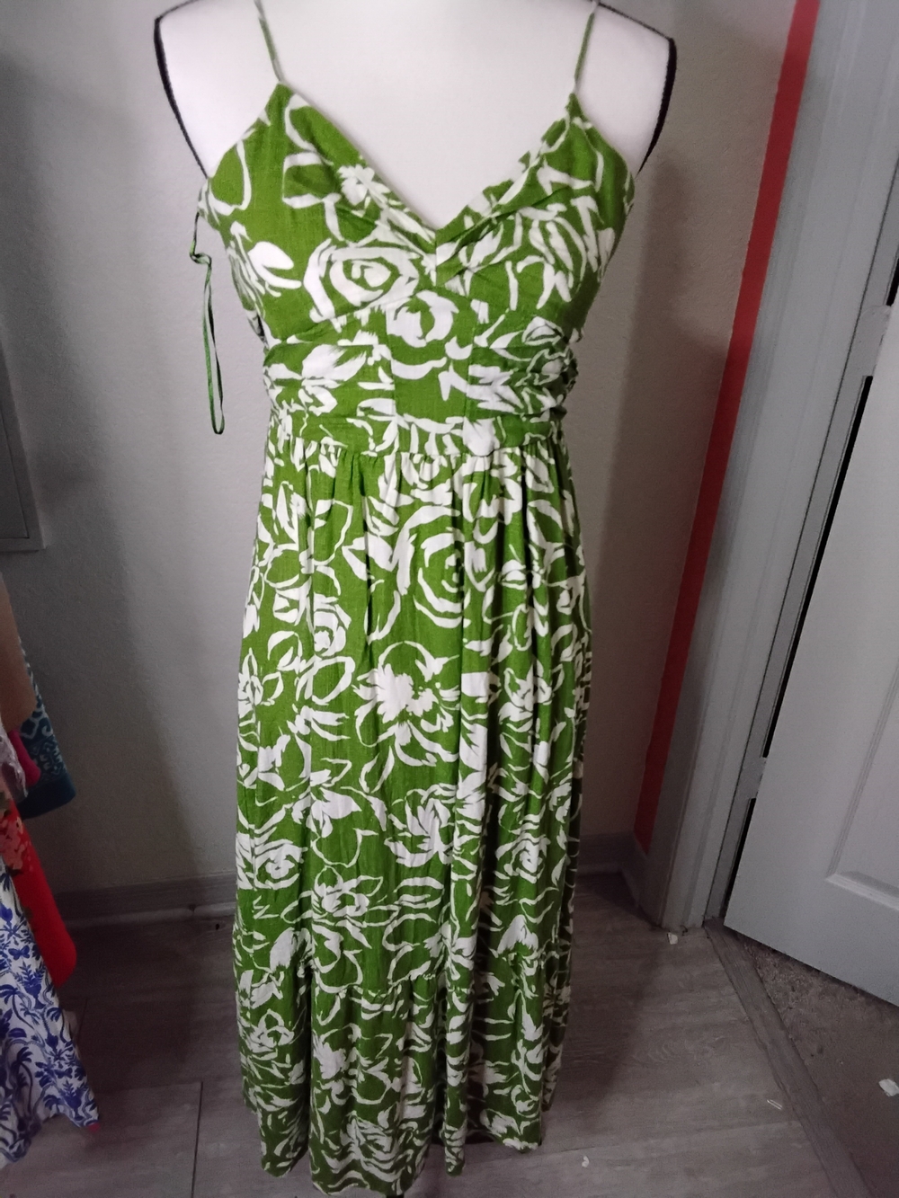 Zara Green and White Floral Maxi Dress - Spaghetti Straps